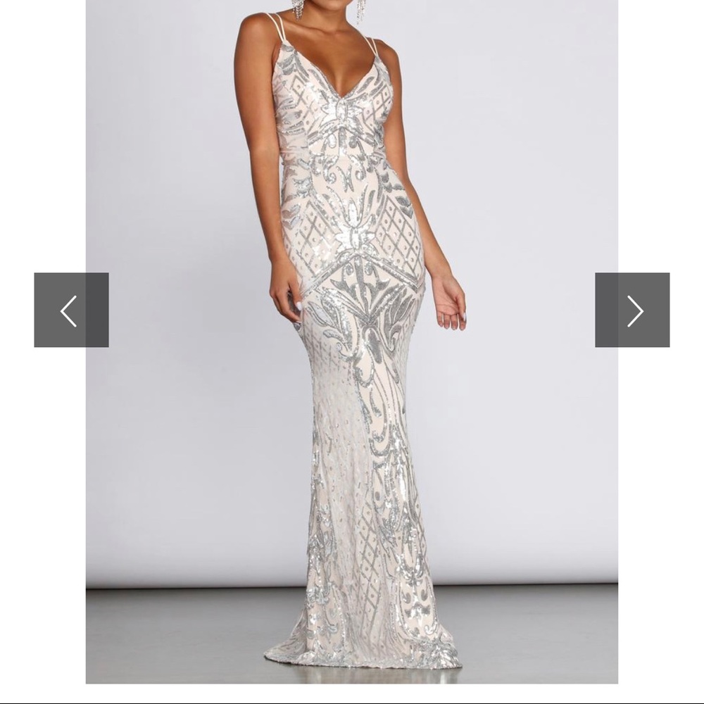 GINGER SEQUIN MESH STRAPPY GOWN - alterations made